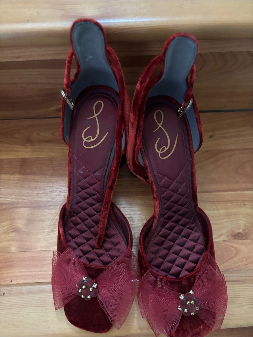 Sam Edelman Red Velvet Bow Slingback Heels